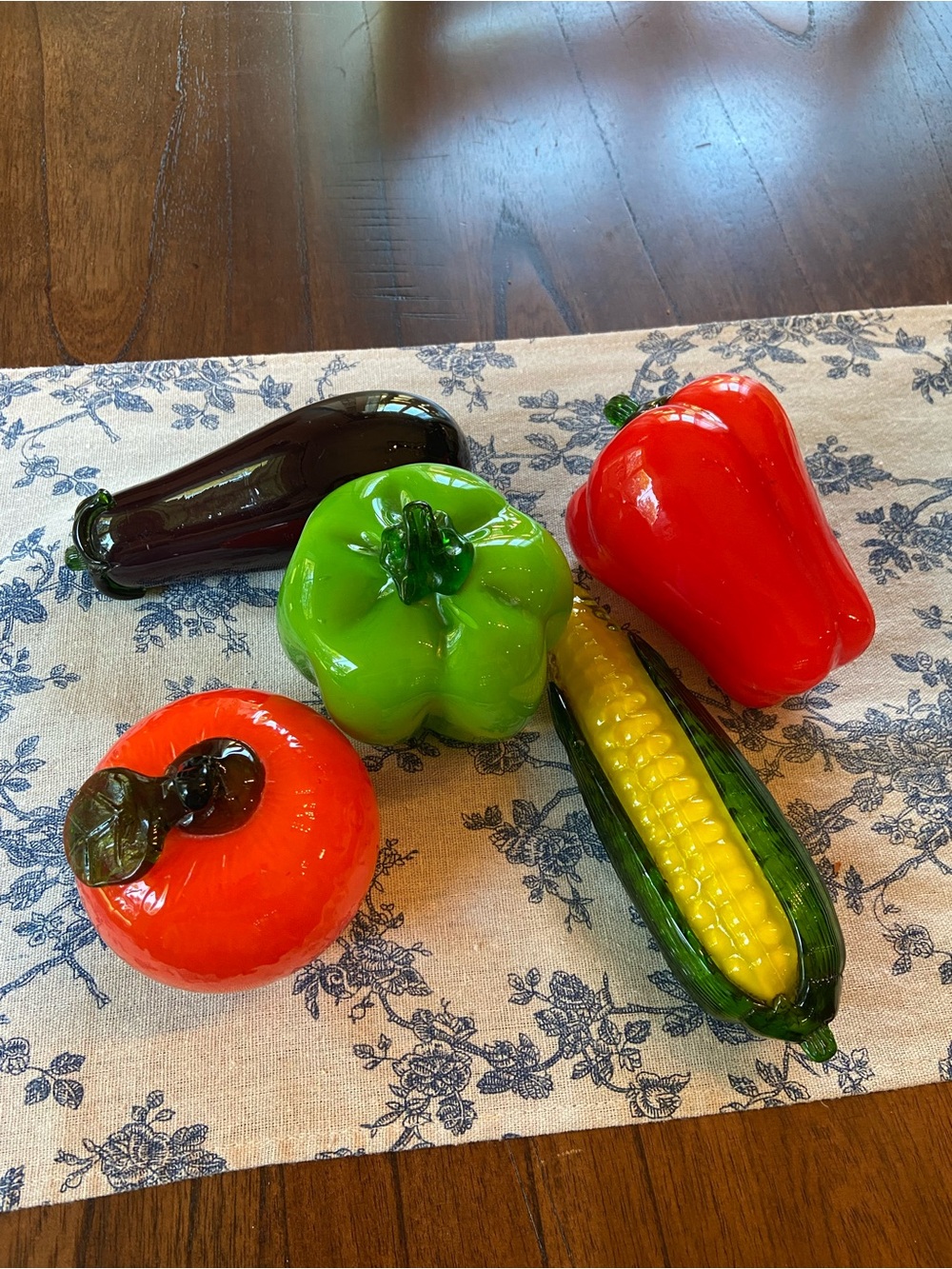 Hand-Blown Glass Vegetable Accent Set - Red, Green, Yellow, Orange, Purple
